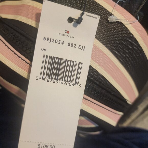 NWT Tommy Hilfiger Striped Small Backpack Purse Black Pink TH Logo - Picture 5 of 5